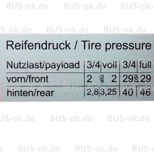T2 Aufkleber Reifendruck f&uuml;r Tankklappe /...