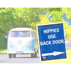 Heavy metalsign Hippies use back door