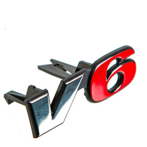 T4 Emblem V6 front chrome, red, orig. VW, OEM partnr....