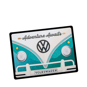 VW Bulli Blechpostkarte gewölbt "Adventure...