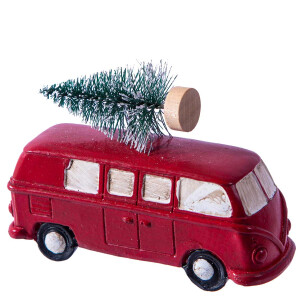 Type2 Split red campervan and tree